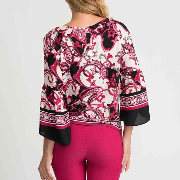 NWT $179 JOSEPH RIBKOFF Pink Black White Blouse XS 4 - Picture 3 of 5